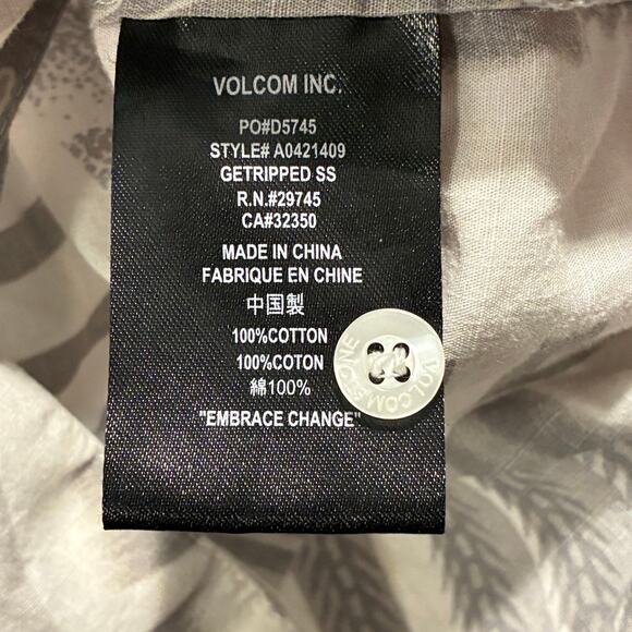 Volcom Button Down Shirt Classic Fit 100% Cotton Gray Off White Mens Size Medium - Picture 8 of 10